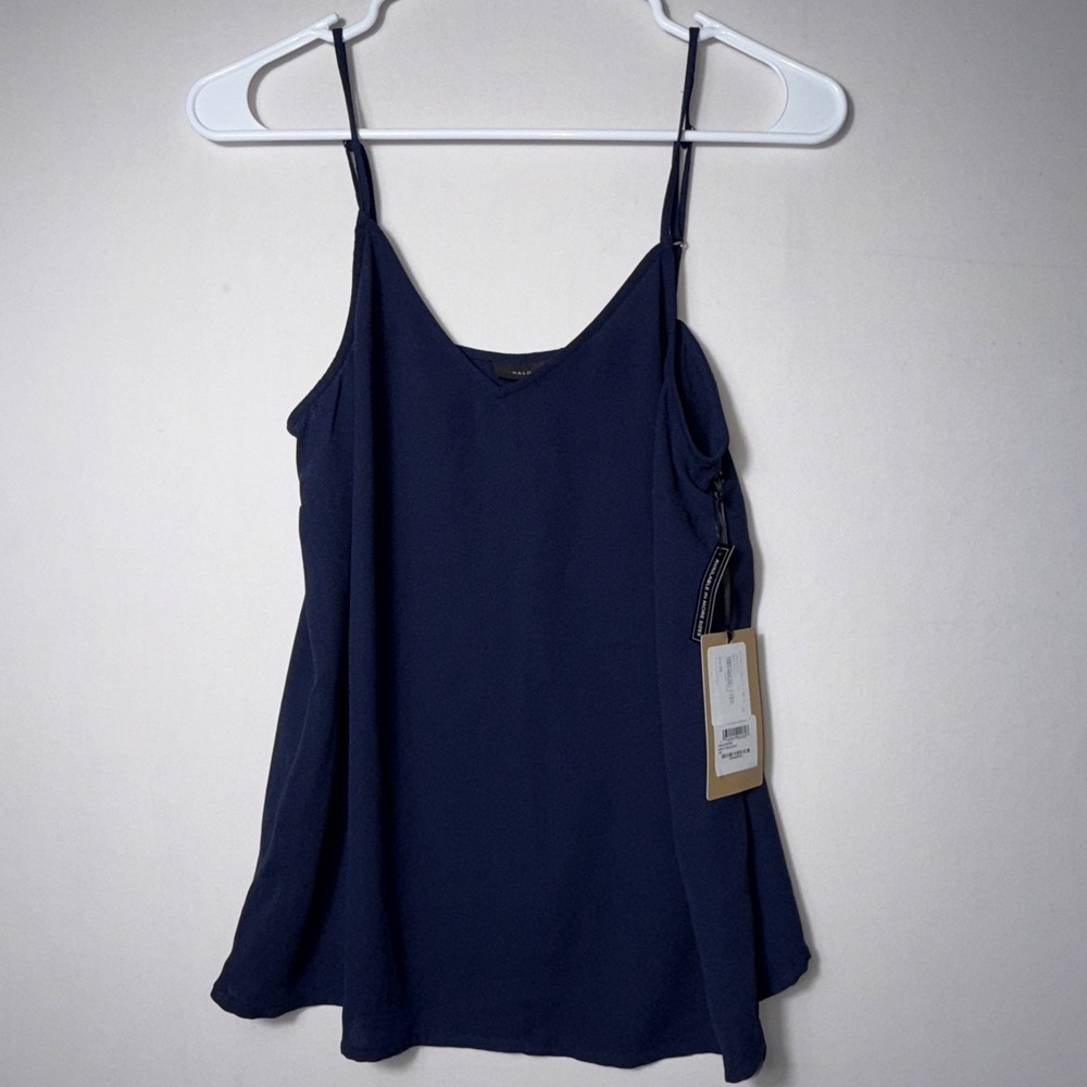 Halogen Women's V-Neck Adjustable Strap Camisole Blouse Top Blue Size XS NWT